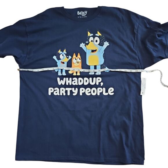 Bluey Men's Whaddup Party People Graphic Print T-Shirt Adult Blue size XL - Picture 7 of 8
